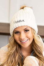 Load image into Gallery viewer, Mama Embroidered Faux Fur Pom Beanie Cap
