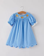Blue Fall Thanksgiving&Halloween
Pumpkin Smock Embroidery Lace Baby Girl Dress-Ships 10/15