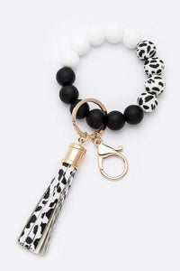 Silicon Printed Beads Tassel Bracelet Key Chain