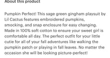 Load image into Gallery viewer, Sage Green Gingham Smocked Pumpkin Playsuit - Image #2
