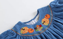 Load image into Gallery viewer, Royal Blue Pumpkin Smocked Bishop Dress - Image #2
