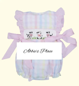 Cute Cow Hand Smocked Girl Bow Bubble - Image #5