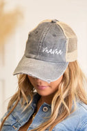 Cursive Mama Embroidered Messy Bun Hat Cap - Image #1