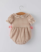 Load image into Gallery viewer, Christmas Vintage-Style Plaid
Embroidered Gingerbread and Bows Girls Romper-Ships 10/30
