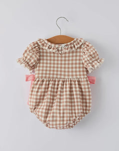 Christmas Vintage-Style Plaid
Embroidered Gingerbread and Bows Girls Romper-Ships 10/30