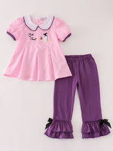 Load image into Gallery viewer, Pink plaid halloween embroidery girl set
