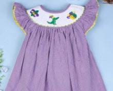 Load image into Gallery viewer, Mardi Gras Smocked Bishop Dress
