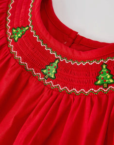 Christmas Girls Dress : Adorable Green Christmas Tree Embroidery-Ships 10/15