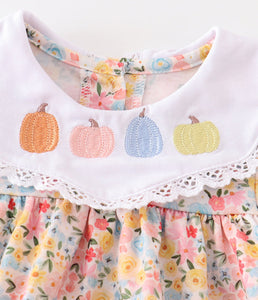 Floral print pumpkin embroidery girl bubble