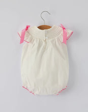Load image into Gallery viewer, Fall White Baby Girls Romper with Pink Bow Embroidery/Ships 10/10

