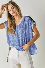 Load image into Gallery viewer, PRINTED LACE V NECK SHORT SLEEVE LOOSE TOP - Image #4
