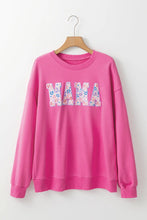 Load image into Gallery viewer, Rose Red Floral MAMA Embroidered Graphic Pullover Sweatshirt - Image #6
