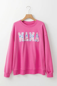 Rose Red Floral MAMA Embroidered Graphic Pullover Sweatshirt - Image #6