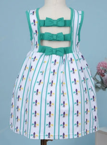 Mardi gras printed hand smocked dress - Image #2