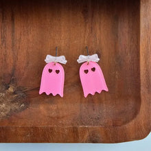 Load image into Gallery viewer, Bow Ghost Earrings - Pink Glitter - Image #6
