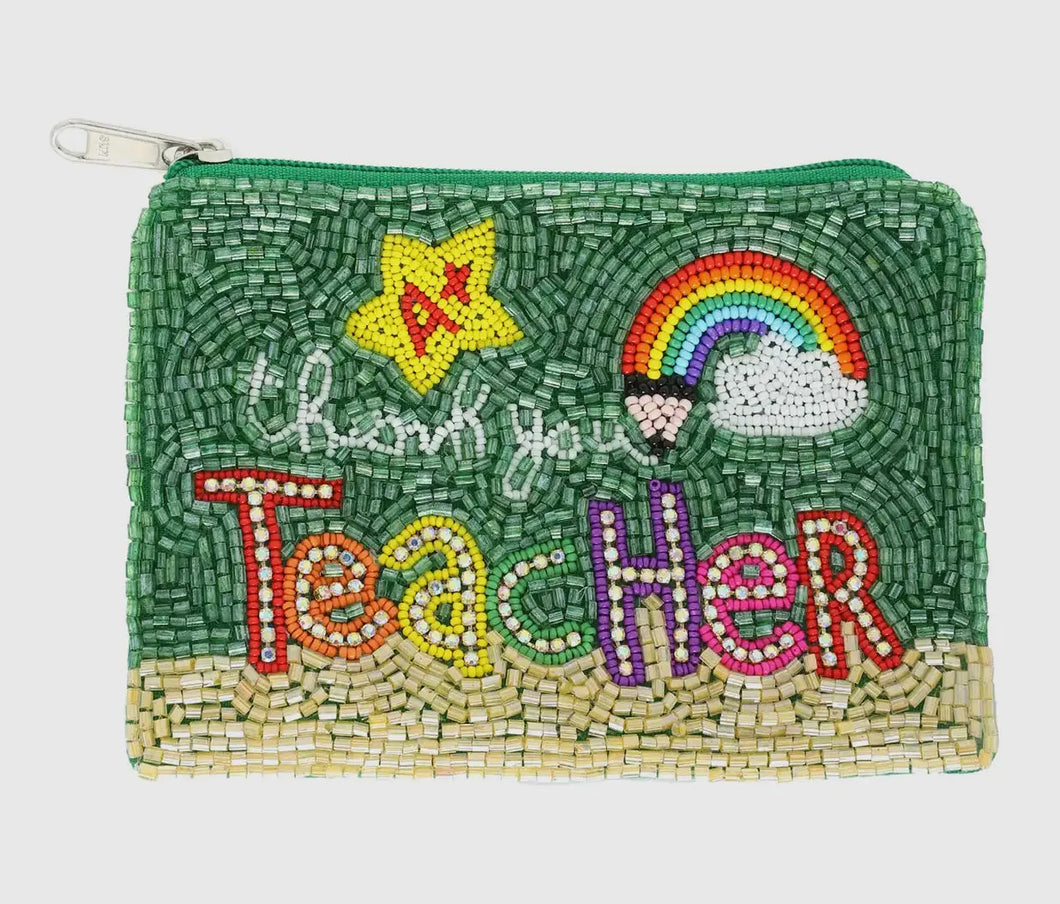 Thank You Teacher Bead Embroidered Coin Bag - Image #1