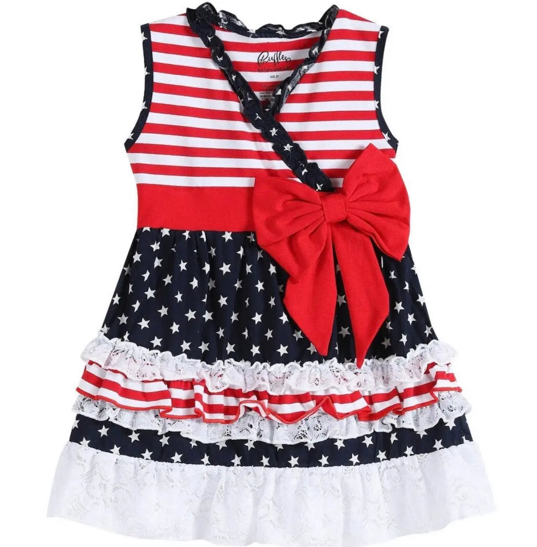 Ruffles Blue and Red Americana Tie-Waist Surplice Dress - Image #1