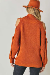 Solid Turtleneck Cutout Long Sleeve Sweater - Image #3