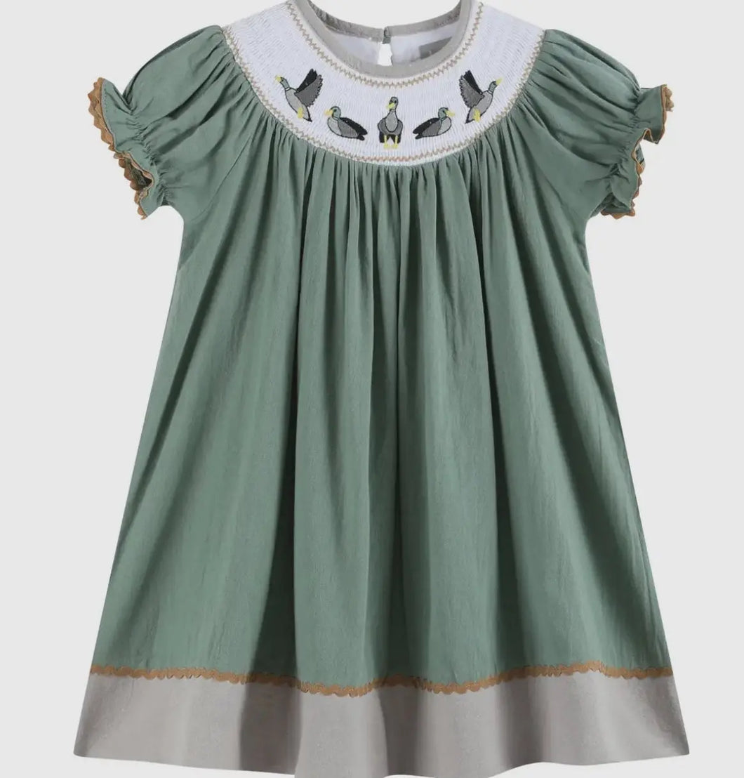 Preorder ETA 7/15-8/15-Sage Green Mallard Smocked Bishop Dress - Image #1