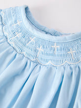 Load image into Gallery viewer, Girls Cross Smocking Embroidered Blue Romper
