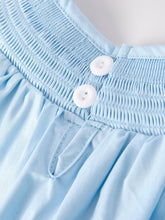 Load image into Gallery viewer, Girls Cross Smocking Embroidered Blue Dress
