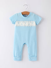 Load image into Gallery viewer, Blue Smocked Church Christ Bishop Christening Baby Boys&#39; Romper
