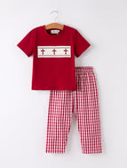 Red Plaid Smocked Church Christ Bishop Christening Boys'Set