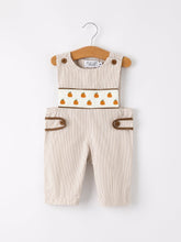 Load image into Gallery viewer, Fall Halloween &amp; Thanksgiving  Pumpkin Smock Embroidered Boys Romper
