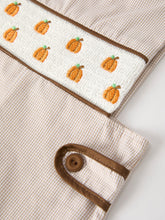 Load image into Gallery viewer, Fall Halloween &amp; Thanksgiving  Pumpkin Smock Embroidered Boys Romper
