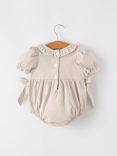 Load image into Gallery viewer, Fall Halloween &amp; Thanksgiving Pumpkin Embroidery Smock Plaid Baby Girl Romper
