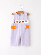 Fall Halloween Purple Balloon Pumpkin Cat Smock Embroidery Baby Boy Romper