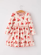 Load image into Gallery viewer, Winter Christmas Santa Hat Print Girls Pocket Ruffle Dress
