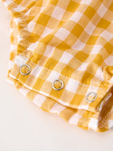 Load image into Gallery viewer, Autumn Thanksgiving Yellow Plaid Turkey Pumpkin Embroidery Smock Girls Romper
