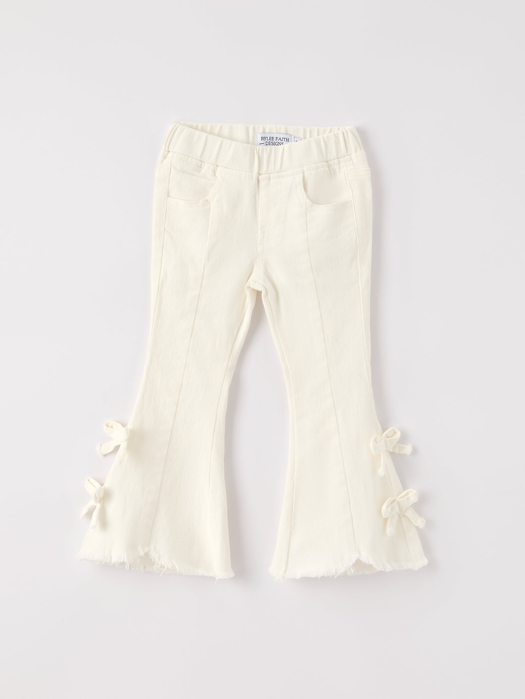 Fall Christmas Charming White Denim Pants with Cute Bows