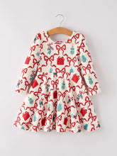 Load image into Gallery viewer, Christmas Candy Cane Gift Print Girls Dress
