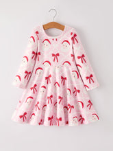 Load image into Gallery viewer, Winter Christmas Pink Santa and Bow Holiday Girls Dress
