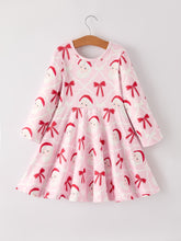 Load image into Gallery viewer, Winter Christmas Pink Santa and Bow Holiday Girls Dress
