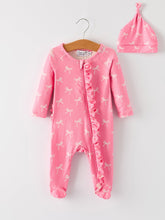 Load image into Gallery viewer, Christmas Bow Pink Romper with Hat: Sweet and Stylish Baby Outfit
