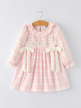 Load image into Gallery viewer, Pink Plaid Ruffle Ballet Shoe Embroidery Long Sleeve Dress
