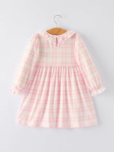 Load image into Gallery viewer, Pink Plaid Ruffle Ballet Shoe Embroidery Long Sleeve Dress
