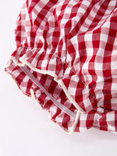 Load image into Gallery viewer, Christmas Tree Embroidery Red Gingham Long Sleeve Baby Girl Bloomers Set
