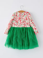 Load image into Gallery viewer, Christmas Santa Applique Floral Long Sleeve Ruffle with Bow Ties Girls Dress
