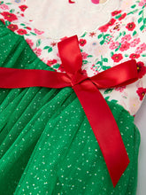 Load image into Gallery viewer, Christmas Santa Applique Floral Long Sleeve Ruffle with Bow Ties Girls Dress
