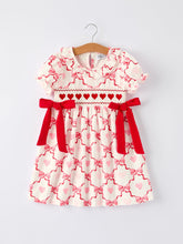 Load image into Gallery viewer, Girls Valentine Dress with Heart Embroidery and Bowknot Design
