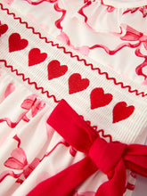 Load image into Gallery viewer, Girls Valentine Dress with Heart Embroidery and Bowknot Design
