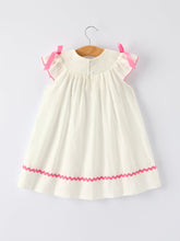 Load image into Gallery viewer, Fall White Girls Dress with Pink Bow Embroidery
