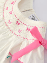 Load image into Gallery viewer, Fall White Girls Dress with Pink Bow Embroidery
