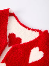 Load image into Gallery viewer, Valentine’s Day Girls Red Heart Pattern Fuzzy Knit Cardigan with Front Pockets
