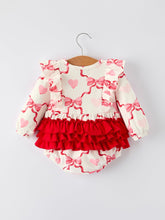 Load image into Gallery viewer, Girls Valentine Romper with Heart Print and Bowknot Design
