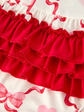 Load image into Gallery viewer, Girls Valentine Romper with Heart Print and Bowknot Design
